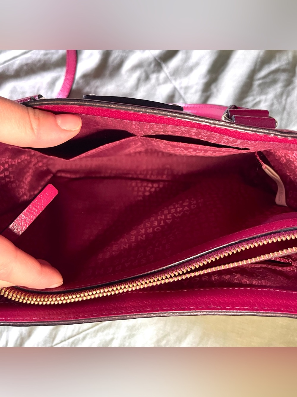 Kate Spade Fuchsia Pebbled Leather Satchel Crossbody Bag Small - Picture 7 of 11